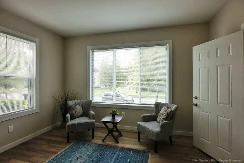 Remodeled one-bedroom apartment living room at King Street in North End Detroit
